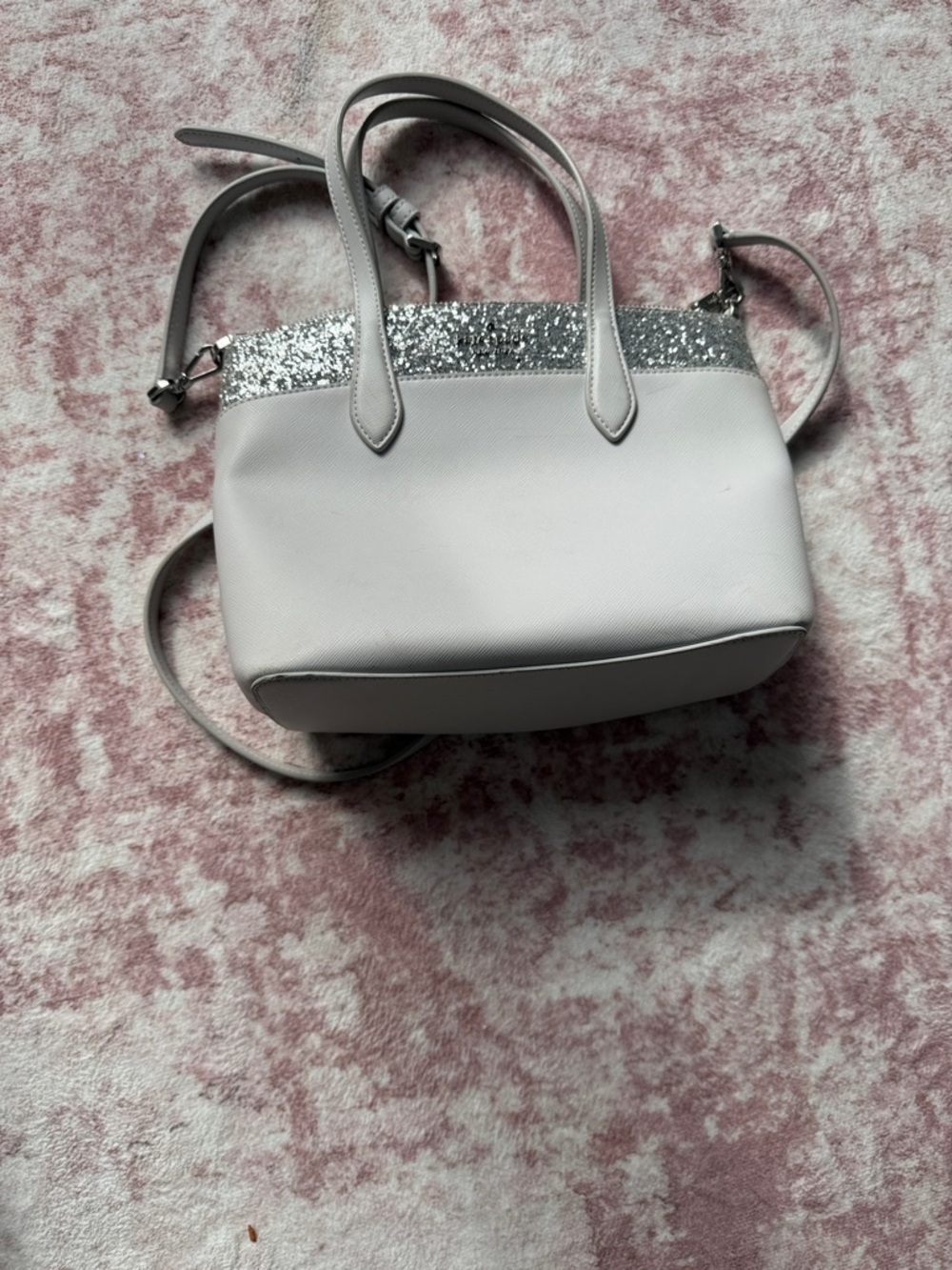kate spade White Shoulder Bag with Silver Glitter Accent